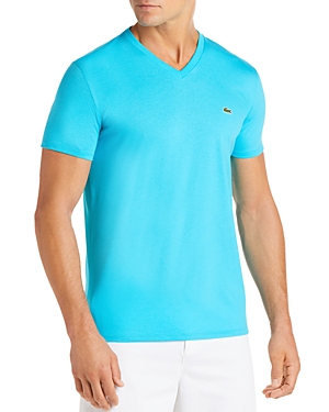 Lacoste V-neck Pima Cotton Tee In Turquoise