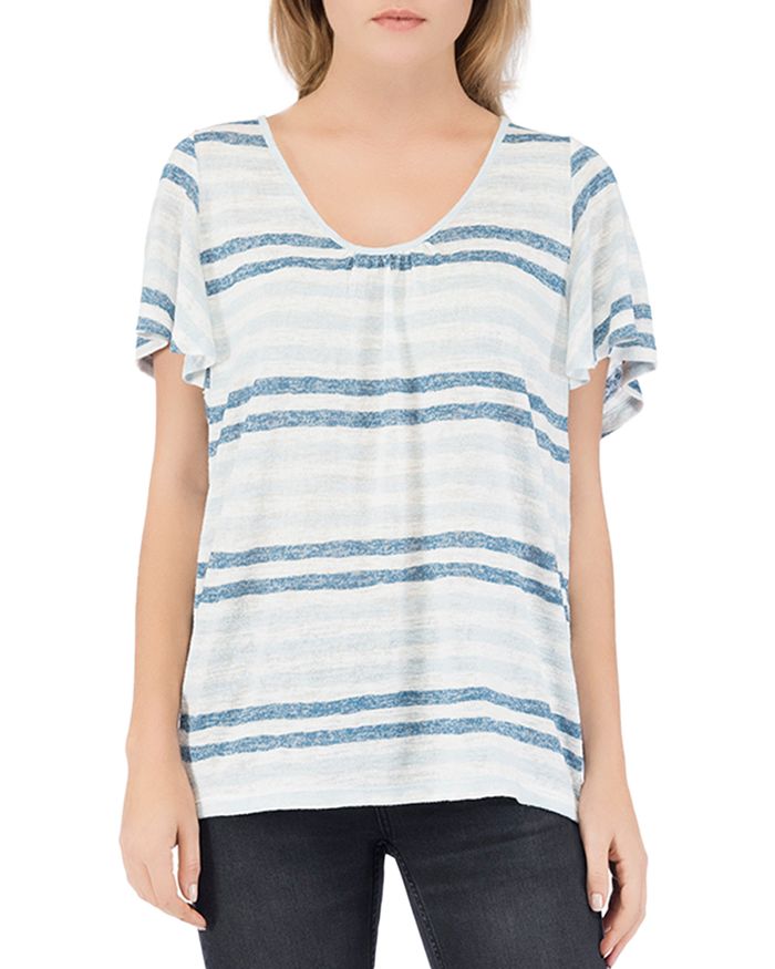 B Collection By Bobeau Emile Striped Scoop Neck Tee In Blue Multi Stripe
