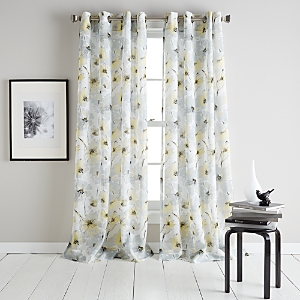 Dkny Modern Bloom Semi-sheer Grommet Curtain Panel, 50 X 84 In Yellow