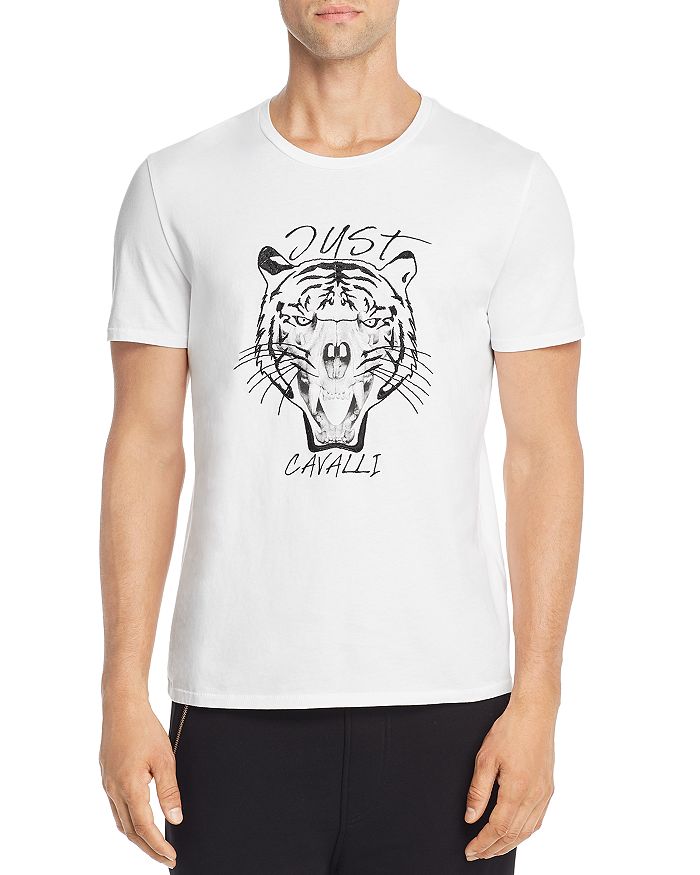 JUST CAVALLI EMBROIDERED TIGER SKULL GRAPHIC TEE,S01GC0566N20663