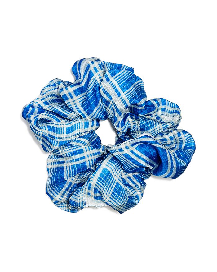 Chan Luu Plaid Silk Scrunchie In Palace Blue
