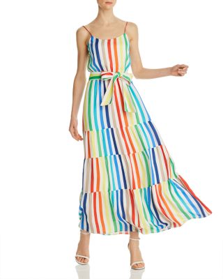 tiered knit maxi dress in rainbow wide stripe