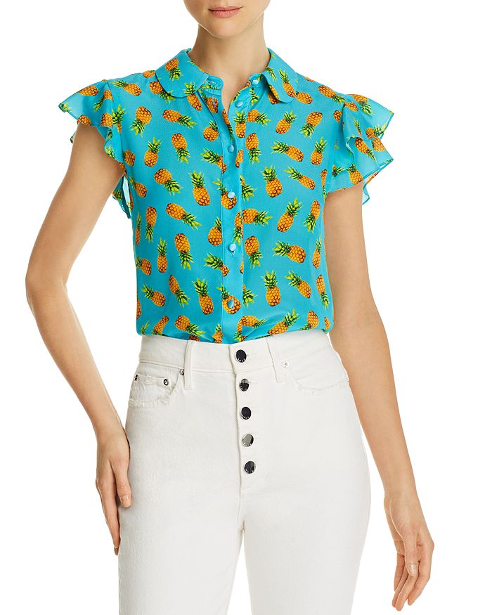 Alice and Olivia Alice + Olivia Ziggy Pineapple Print Silk Blouse