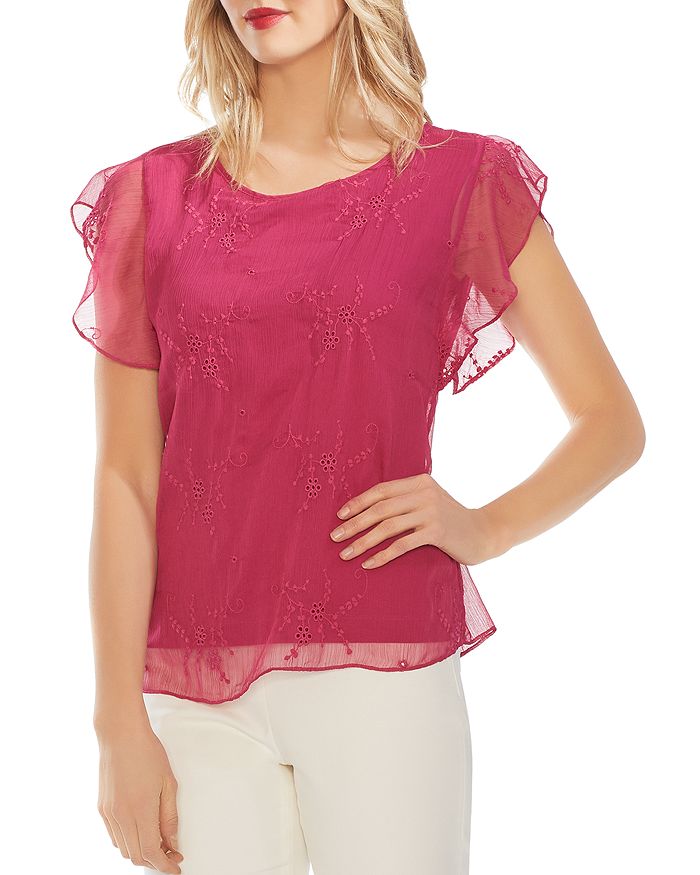 Vince Camuto Eyelet Flutter-sleeve Top - 100% Exclusive In Wild Hibiscus