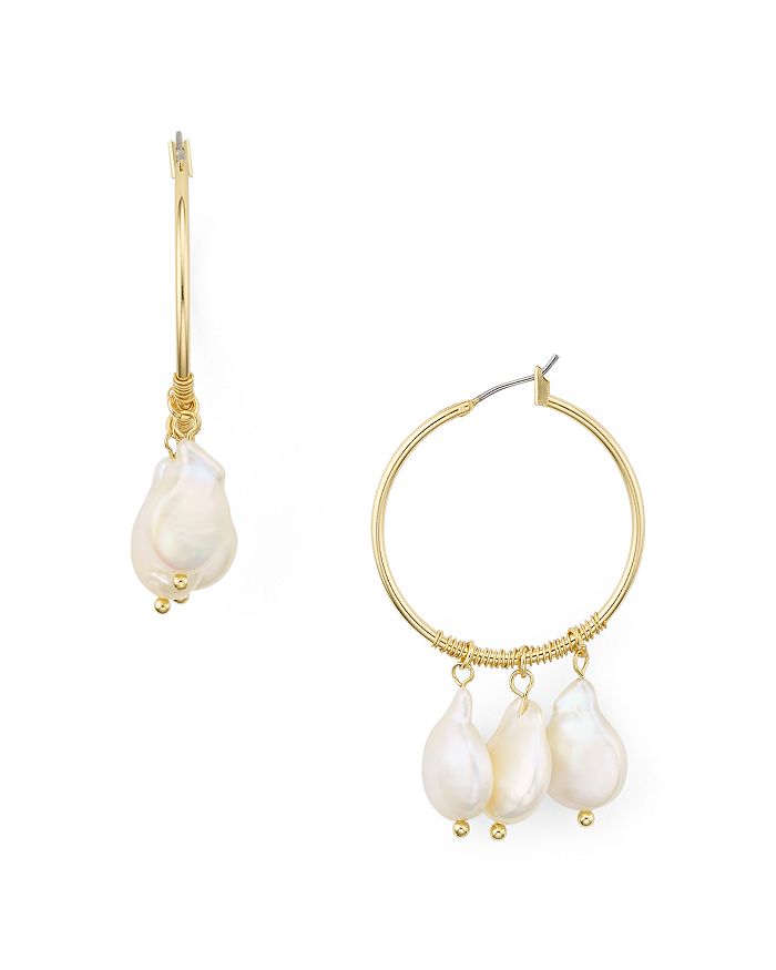 Aqua Cultured Freshwater Pearl Hoop Earrings - 100% Exclusive In Gold