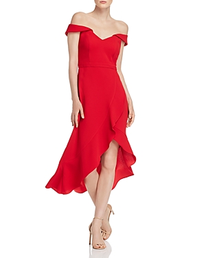 Aqua Off-the-shoulder Crepe Midi Dress - 100% Exclusive In Red