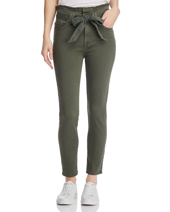 7 FOR ALL MANKIND TIE-WAIST ANKLE SKINNY JEANS IN ARMY GREEN,AU0404616A