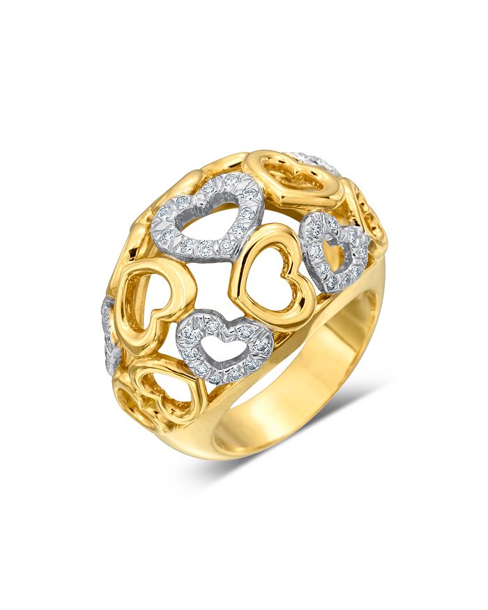 Gumuchian 18k Yellow Gold Tiny Hearts Diamond Dome Ring In White/gold