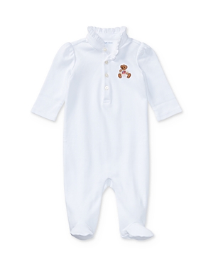Ralph Lauren Girls' Embroidered Polo Bear Coverall - Baby In White