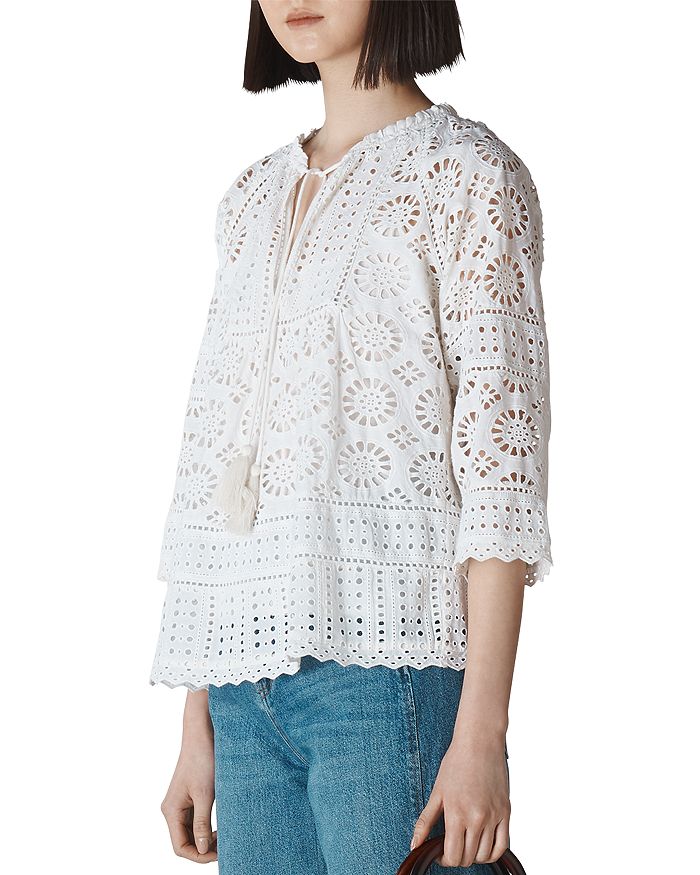 WHISTLES MAGGIE TIE DETAIL BRODERIE ANGLAISE BLOUSE,29437