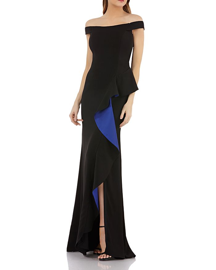 CARMEN MARC VALVO INFUSION OFF-THE-SHOULDER GOWN,661542