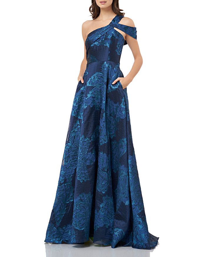 Carmen Marc Valvo Infusion Asymmetric Floral Gown | Bloomingdale's