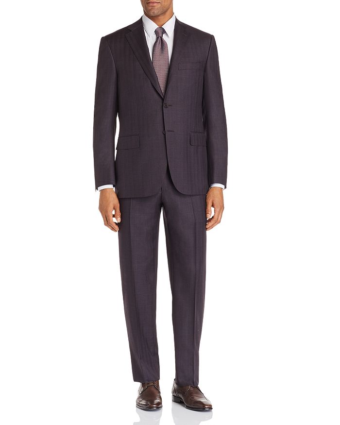 Canali Siena Windowpane Classic Fit Suit In Burgundy/navy