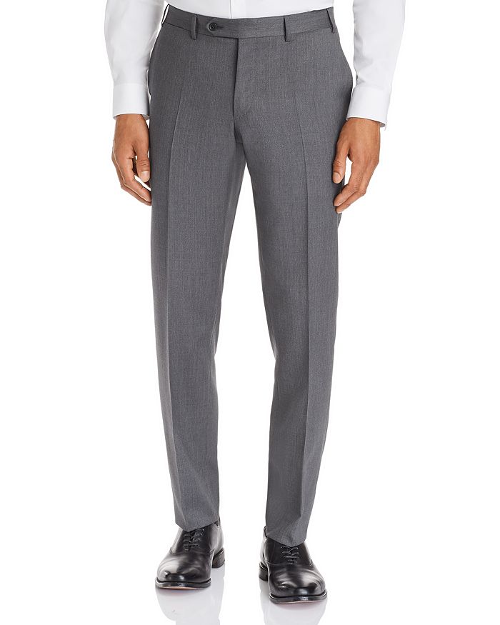 Canali Capri Textured-weave Slim Fit Dress Pants In Light Gray