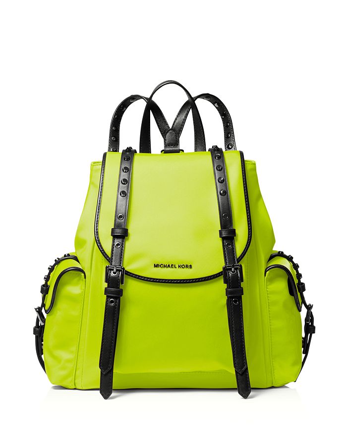 Michael Michael Kors Leila Small Nylon Backpack In Neon Yellow/silver