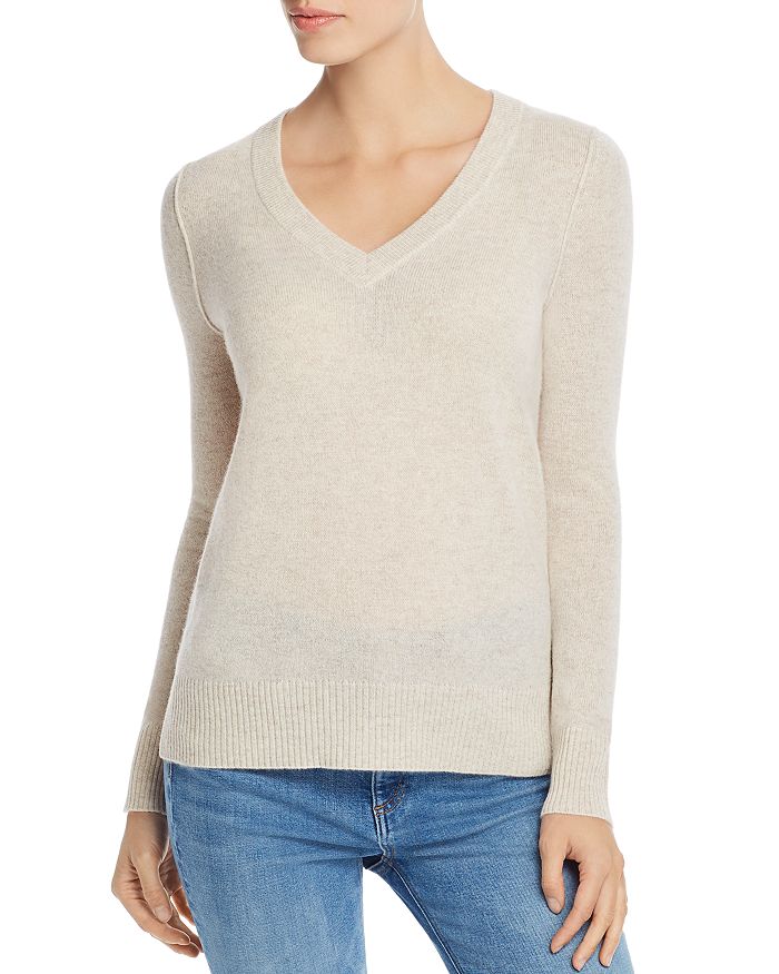 Aqua Cashmere V-neck Cashmere Sweater - 100% Exclusive In Oatmeal