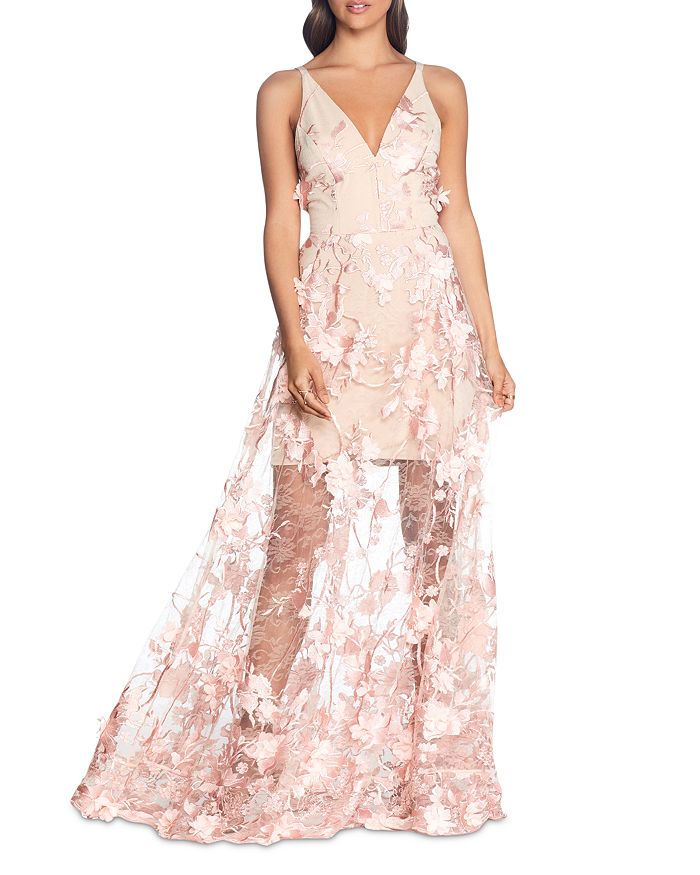 Dress The Population Sidney Embellished Lace Gown In Blush