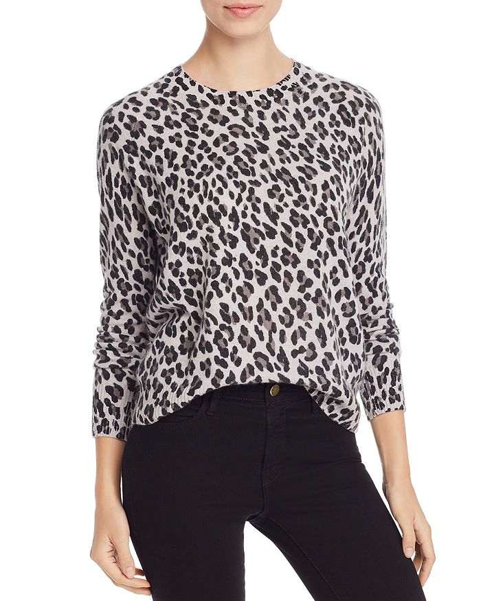 Aqua Cashmere Leopard Pattern Cashmere Sweater - 100% Exclusive In Charcoal Combo
