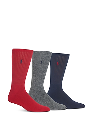 Polo Ralph Lauren Assorted Cushioned Crew Socks - Pack Of 3 In Red/navy/gray