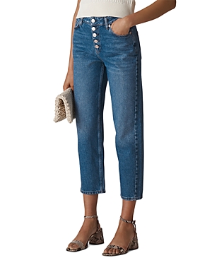 Shop Whistles Hollie Button-fly High Rise Cropped Straight Jeans In Denim