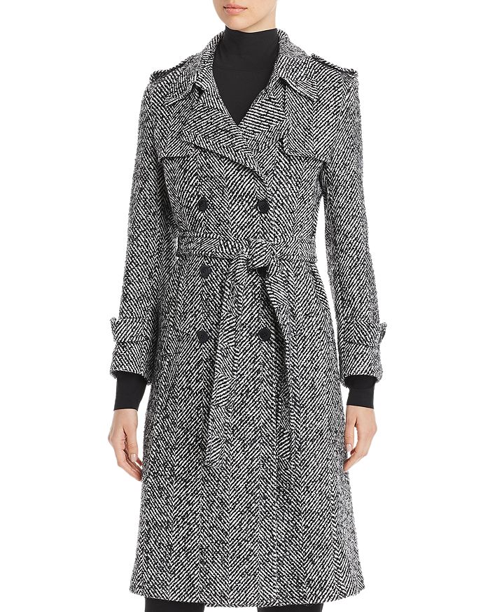 St. John Double-Breasted Herringbone Trench Coat | Bloomingdale's