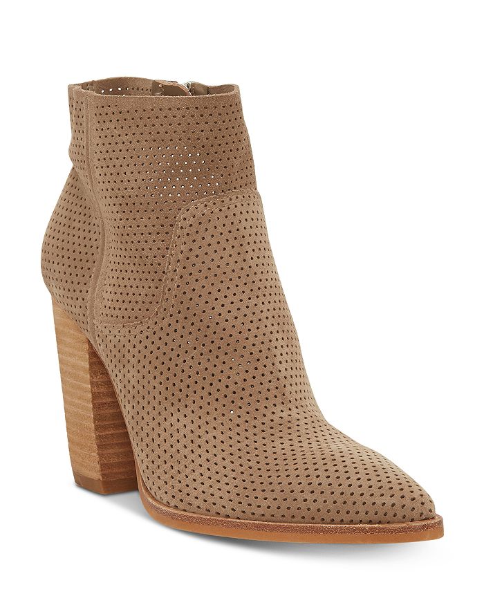VINCE CAMUTO WOMEN'S CAVA PERFORATED STACKED HEEL BOOTIES,VC-CAVA