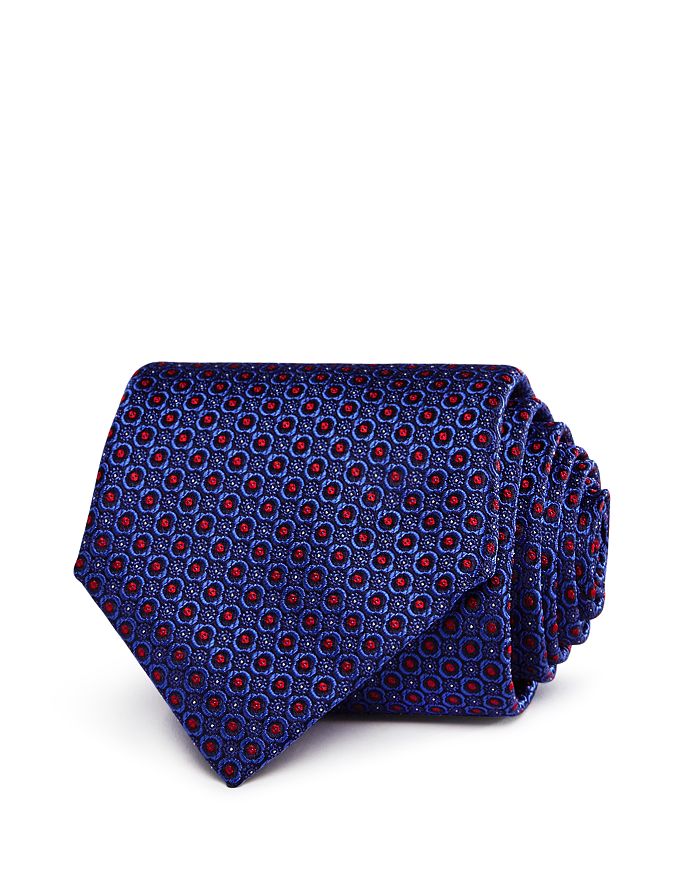 Canali Floret Circle Dot Classic Tie In Blue