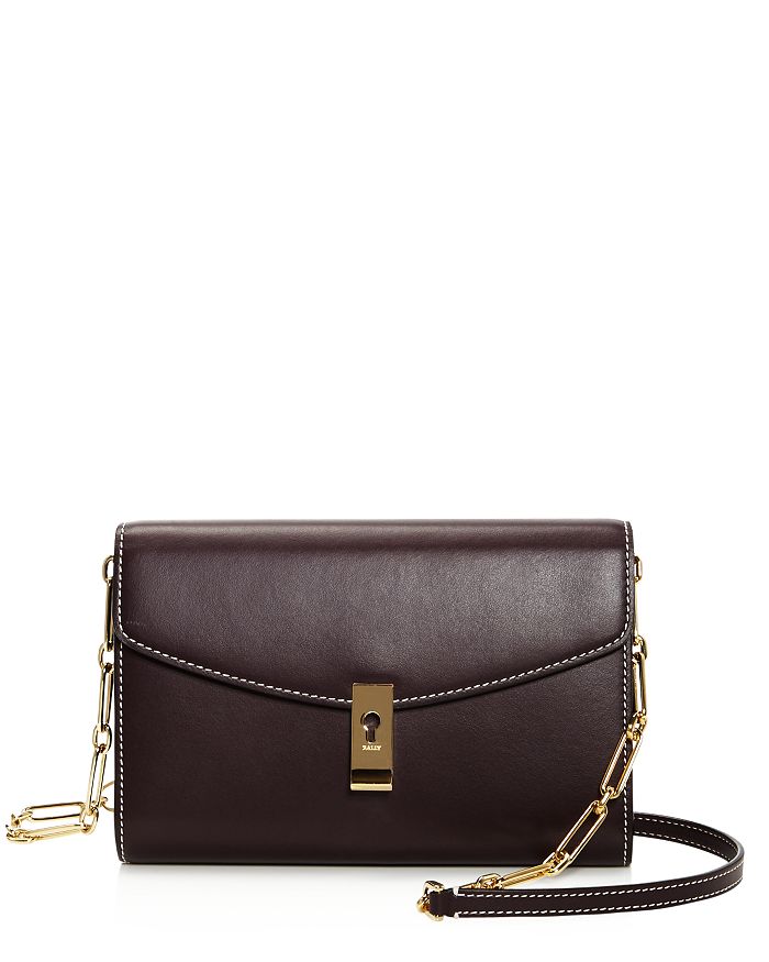 Bally Albae Leather Chain Wallet In Prune/gold