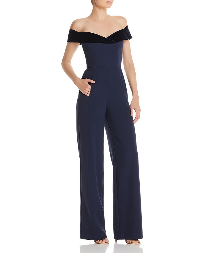 Black Halo Yoli Velvet Trimmed Jumpsuit Bloomingdale s