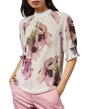Ted Baker Neopolitan Floral Puff Sleeve Top In Ivory