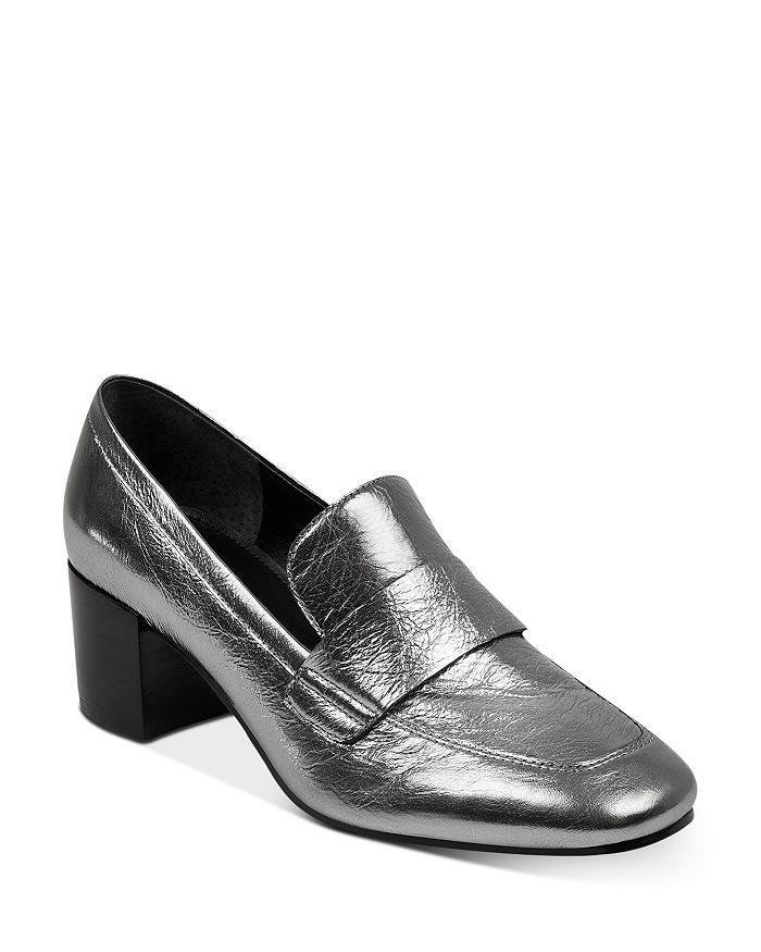 Marc Fisher Ltd Women's Hudson Block Heel Loafers In Pewter Leather