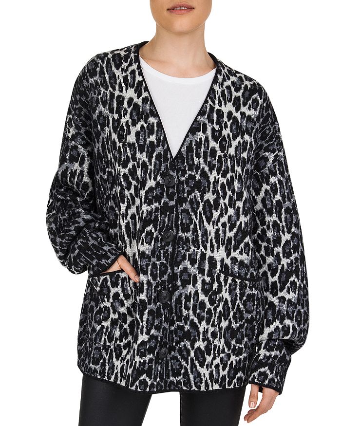 The Kooples Oversized Leopard-Pattern Wool Cardigan | Bloomingdale's