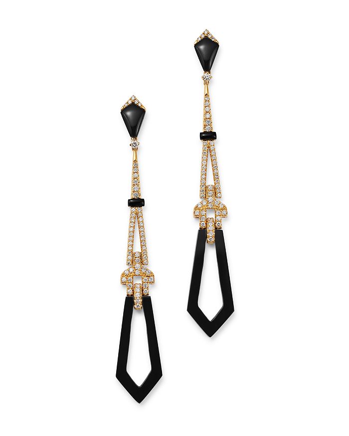 Bloomingdale's Black Onyx & Diamond Drop Earrings In 18k Yellow Gold - 100% Exclusive In Black/gold