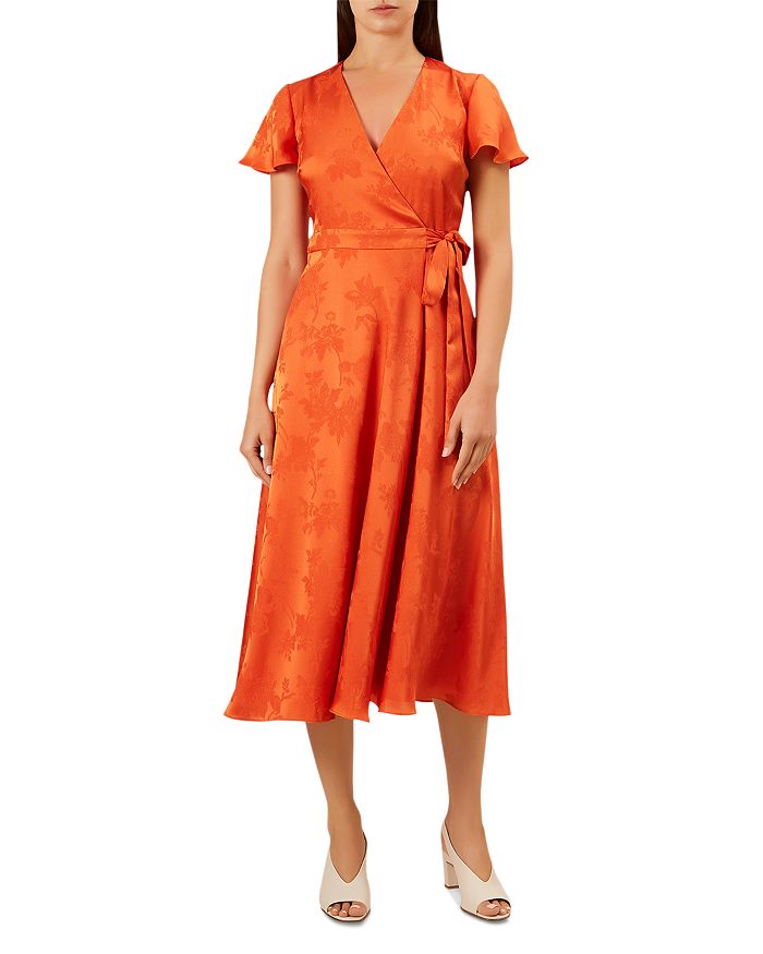 Hobbs London Eleanor Short-sleeve Wrap Dress In Orange