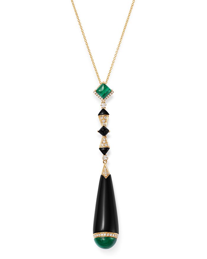 Bloomingdale's Black Onyx, Malachite & Diamond Pendant Necklace In 18k Yellow Gold, 18 - 100% Exclusive In Multi/gold