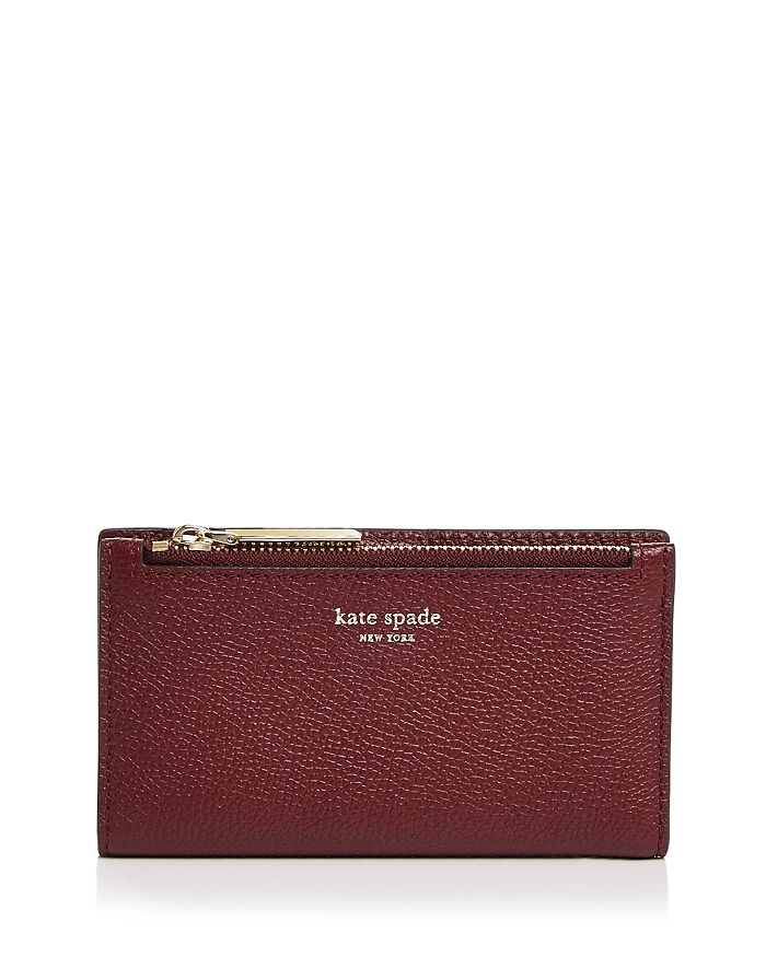 Kate Spade New York Small Slim Leather Bifold Wallet In Cherrywood/gold