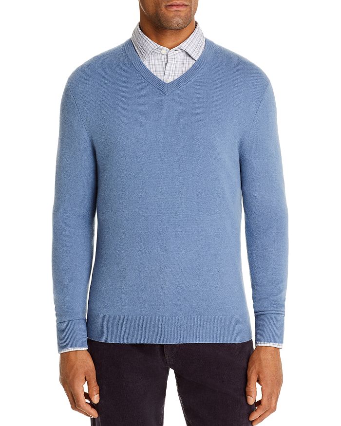 The Men's Store At Bloomingdale's Cashmere V-neck Sweater - 100% Exclusive In Blue Fox