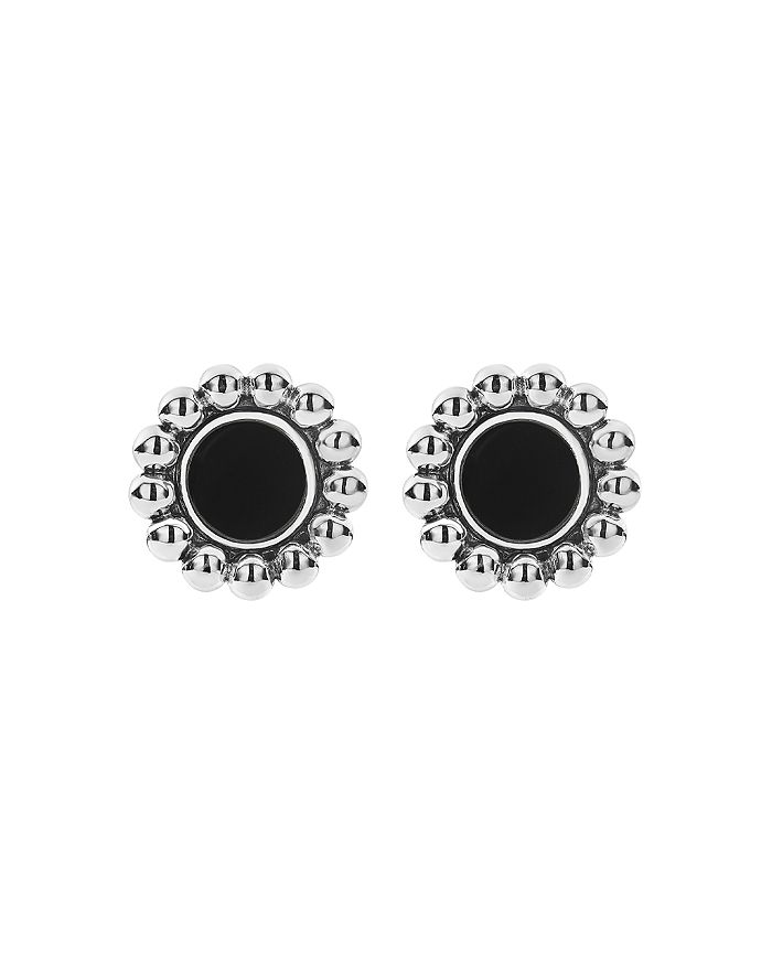 Shop Lagos Sterling Silver Maya Black Onyx Stud Earrings In Black/multi