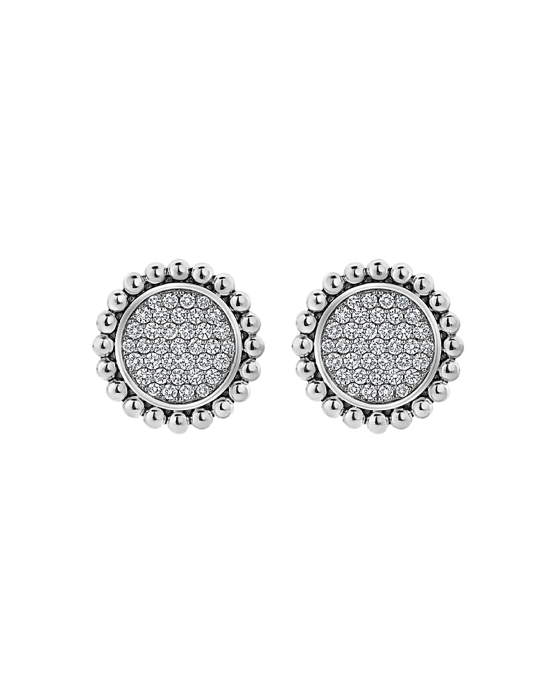 Lagos Sterling Silver Caviar Spark Diamond Clip-on Stud Earrings In White/silver