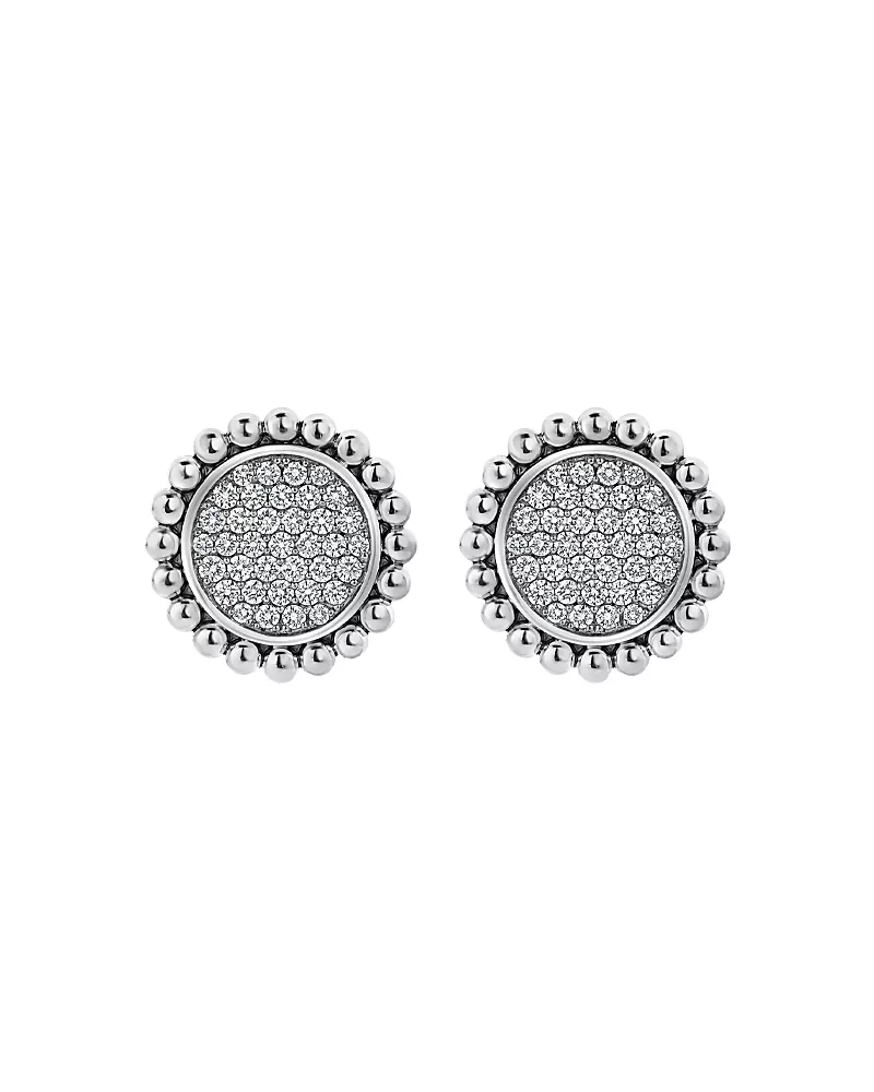Lagos Sterling Silver Caviar Spark Diamond Clip-On Stud Earrings