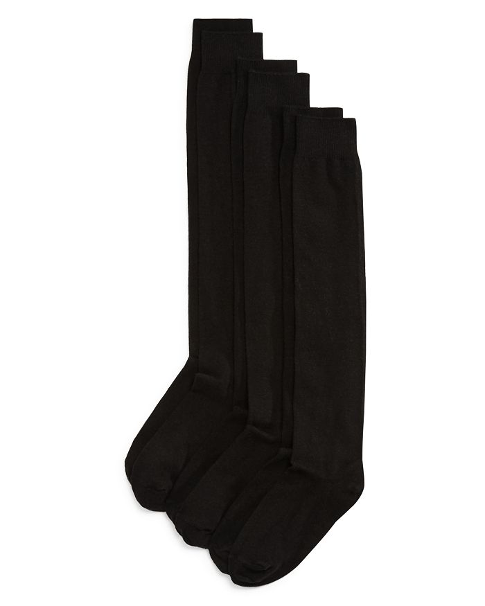 Shop Hue Flat Knit Knee Socks, Set Of 3 In Black Pack