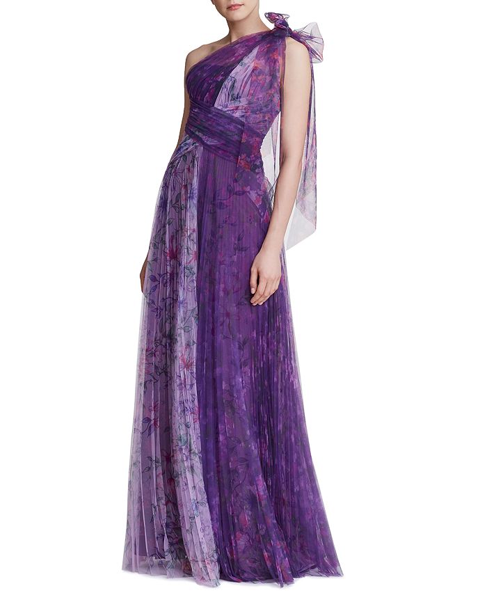 MARCHESA NOTTE One-Shoulder Bow Detail Gown | Bloomingdale's