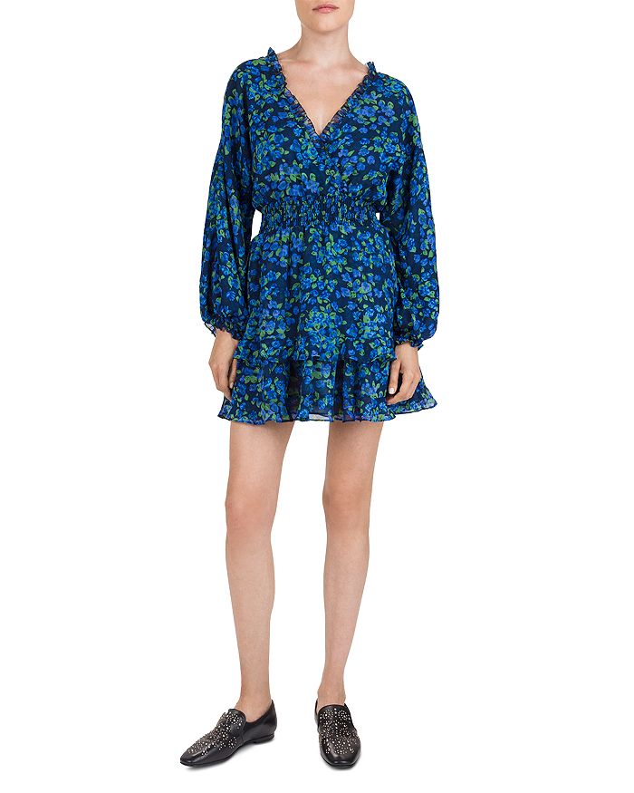 The Kooples Ruffled Floral Print Silk Mini Dress Bloomingdale s