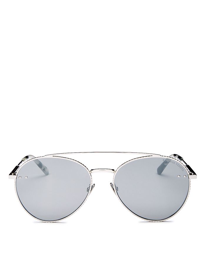 Bottega Veneta Women's Brow Bar Aviator Sunglasses, 58mm In Shiny Silver/silver Flash