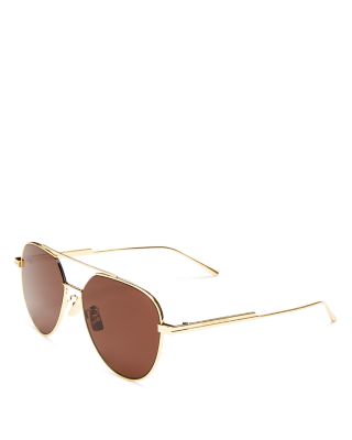 Photos - Sunglasses Bottega Veneta Brow Bar Aviator , 57mm Gold/Brown Solid BV1013SK 