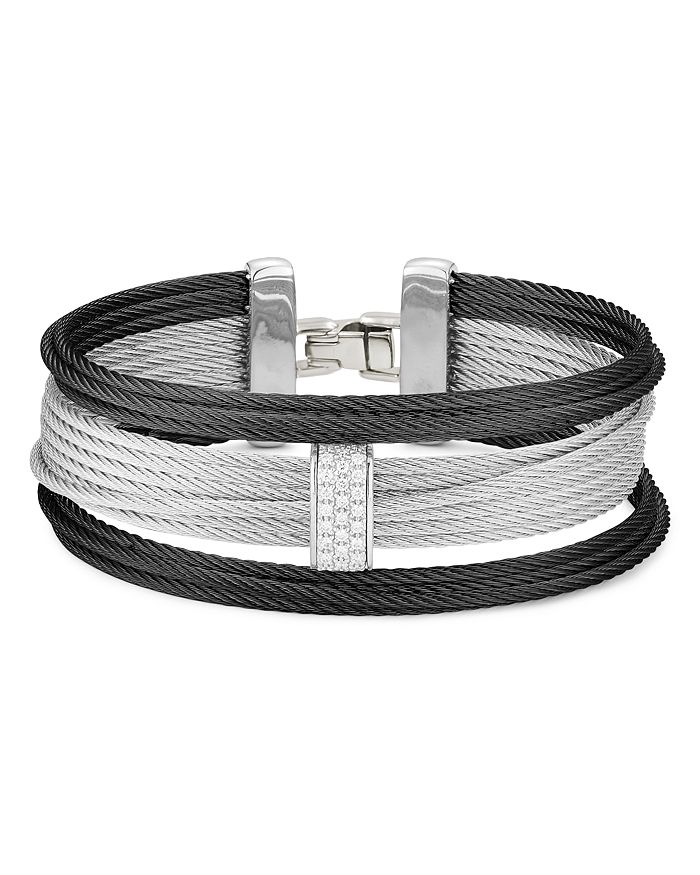 Alor Noir Pave Diamond-station Cable Bracelet In Black/gray