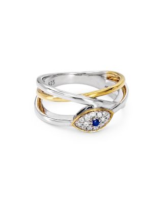 Bloomingdale's - Diamond & Sapphire Evil Eye Ring in Sterling Silver & 14K Gold-Plated Sterling Silver, 0.09 ct. t.w. - 100% Exclusive