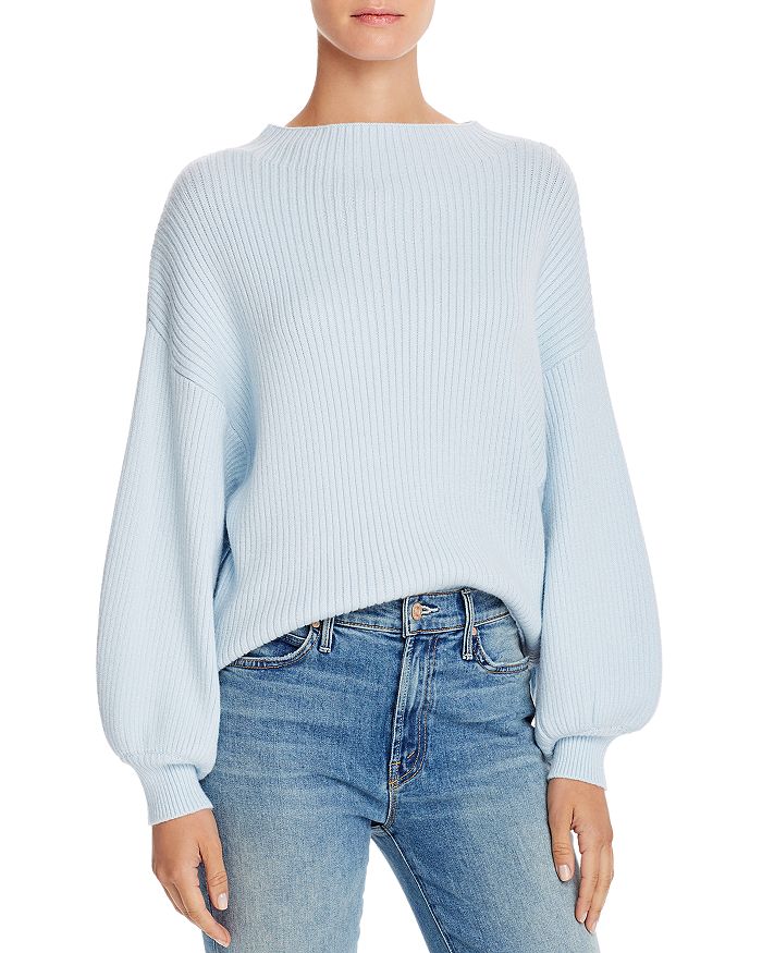 Line & Dot Funnel Neck Ribbed Sweater - 100% Exclusive In Baby Blue