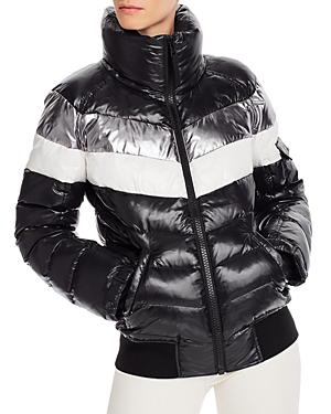 Aqua Retro-stripe Puffer Jacket - 100% Exclusive In Black/mica/white