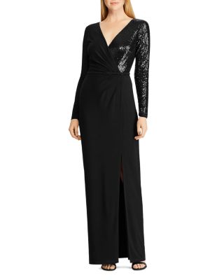 Ralph Lauren Sequined Long-Sleeve Gown 